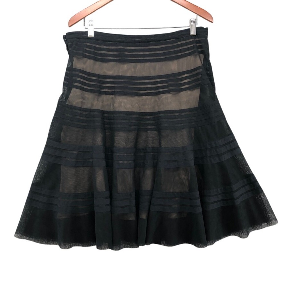Herve Leger Skirt Womens XS Black Striped Silk Lined Mesh Overlay A-Line B185ODY